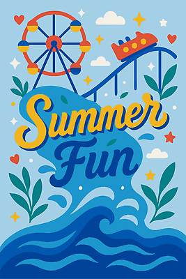 구름 포스터 파도 하늘색 잎 일러스트 하늘 사람없음 반짝임 놀이공원 하트 대관람차 롤러코스터 워터파크 국내일러스트 AI파일 자연요소 모양 식물 바다 모션 수영장 파란색 테마파크 놀이기구 파일형식 벡터