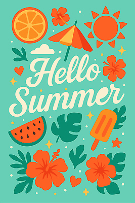 포스터 잎 일러스트 단면 사람없음 여름 반짝임 태양 하트 파라솔 청록색 안녕 막대아이스크림 수박조각 오렌지조각 히비스커스 국내일러스트 AI파일 자연요소 모양 식물 계절 꽃 컬러 조각 오렌지 모션 아이스크림 수박 인사 파일형식 벡터