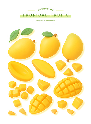 PSD 편집이미지 스티커 잎 사람없음 노란색 망고 과일조각 엘리먼트 이미지편집 식물 컬러 조각 과일 열대과일 파일형식