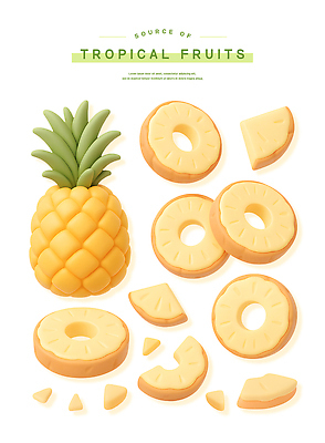 PSD 편집이미지 스티커 잎 사람없음 파인애플 과일조각 엘리먼트 연노랑색 이미지편집 식물 조각 과일 노란색 열대과일 파일형식