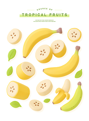 PSD 편집이미지 스티커 잎 바나나 씨앗 사람없음 노란색 열대과일 과일조각 엘리먼트 이미지편집 식물 컬러 조각 과일 파일형식
