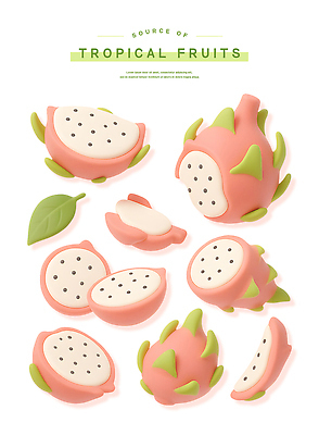 PSD 편집이미지 분홍색 스티커 잎 사람없음 열대과일 용과 과일조각 엘리먼트 이미지편집 식물 컬러 조각 과일 파일형식