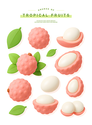 PSD 편집이미지 분홍색 스티커 잎 사람없음 과일조각 리치 엘리먼트 이미지편집 식물 컬러 조각 과일 열대과일 파일형식