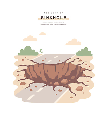 구름 도로 일러스트 사람없음 풀 위험 자연재해 긴급상황 지반침하 국내일러스트 AI파일 자연요소 식물 길 컨셉 교통시설 긴급 재해 파일형식 벡터