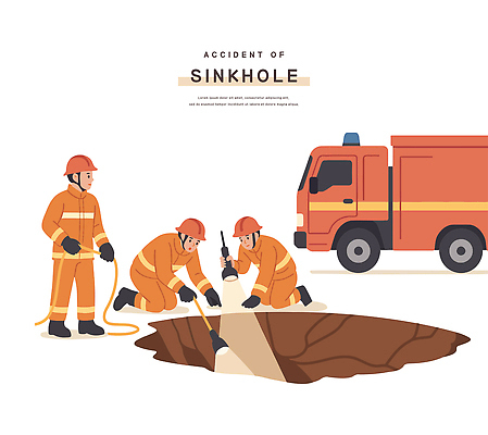 전신 남자 줄 일러스트 들기 성인 세명 빛 손전등 잡기 무릎꿇기 안전모 위험 소방관 자연재해 소방차 긴급상황 지반침하 성인남자만 국내일러스트 AI파일 컨셉 모션 자동차 조명 사람 긴급 헬멧 안전장비 구조원 소방 재해 남자만 성인만 파일형식 벡터