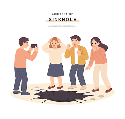 전신 여자 남자 일러스트 미소 들기 여러명 성인 스마트폰 손들기 촬영 놀람 위험 자연재해 긴급상황 입막음 지반침하 성인만 국내일러스트 머리짚기 AI파일 감정 다수 컨셉 모션 표정 사람 핸드폰 스마트기기 긴급 재해 파일형식 벡터