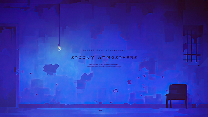 PSD 의자 일러스트 전등 수채화 사람없음 파란색 문 어둠 분위기 무서움 감옥 쇠창살 호러 국내일러스트 감정 컬러 가구 컨셉 조명 공포 파일형식