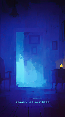 PSD 액자 의자 일러스트 탁자 조명 수채화 사람없음 파란색 빛 문 어둠 분위기 무서움 호러 국내일러스트 감정 컬러 가구 컨셉 공포 파일형식