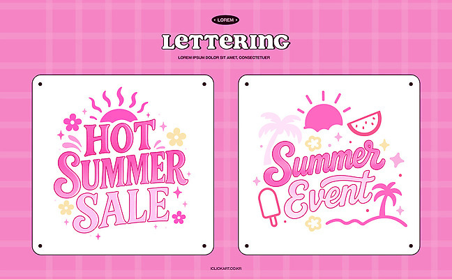 꽃 분홍색 일러스트 이벤트 타이포그라피 사람없음 여름 반짝임 야자수 태양 막대아이스크림 수박조각 핫세일 레터링 키치 프로모션 국내일러스트 AI파일 자연요소 나무 식물 문자 계절 컬러 조각 컨셉 모션 아이스크림 수박 세일 파일형식 벡터