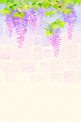 JPG 잎 일러스트 자연 수채화 사람없음 보라색 여름풍경 벽돌담 등나무꽃 카피스페이스 국내일러스트 AI일러스트 AI콘텐츠 식물 꽃 컬러 벽돌 풍경 담장 공백 생태계 파일형식 여름_계절