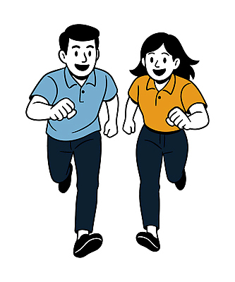 전신 여자 남자 일러스트 함께함 웃음 청년 두명 청춘 달리기 열정 청년만 일러캐릭터 AI파일 캐릭터 감정 컨셉 모션 표정 사람 성인 성인만 파일형식 벡터