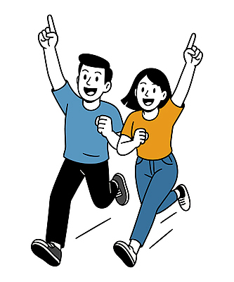 전신 여자 남자 일러스트 함께함 웃음 청년 두명 청춘 달리기 파이팅 가리킴 열정 청년만 일러캐릭터 AI파일 캐릭터 감정 컨셉 모션 표정 사람 손짓 성인 성인만 파일형식 벡터