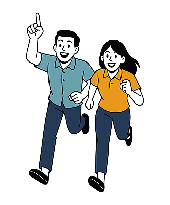 전신 여자 남자 일러스트 함께함 웃음 청년 두명 청춘 달리기 가리킴 열정 청년만 일러캐릭터 AI파일 캐릭터 감정 컨셉 모션 표정 사람 손짓 성인 성인만 파일형식 벡터