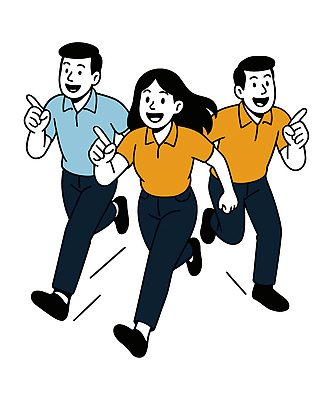 전신 여자 남자 일러스트 함께함 웃음 청년 세명 청춘 달리기 가리킴 열정 청년만 일러캐릭터 AI파일 캐릭터 감정 컨셉 모션 표정 사람 손짓 성인 성인만 파일형식 벡터