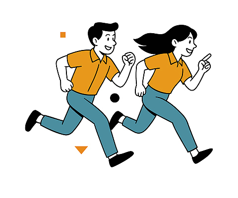 전신 여자 남자 일러스트 함께함 웃음 청년 두명 청춘 달리기 가리킴 열정 청년만 일러캐릭터 AI파일 캐릭터 감정 컨셉 모션 표정 사람 손짓 성인 성인만 파일형식 벡터