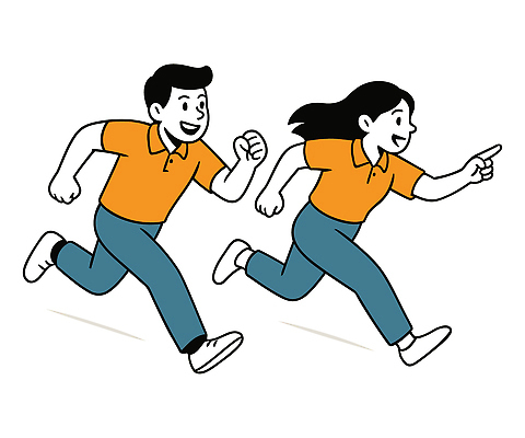 전신 여자 남자 일러스트 함께함 웃음 청년 두명 청춘 달리기 가리킴 열정 청년만 일러캐릭터 AI파일 캐릭터 감정 컨셉 모션 표정 사람 손짓 성인 성인만 파일형식 벡터