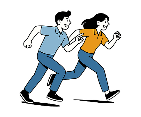 전신 여자 남자 일러스트 함께함 웃음 청년 두명 청춘 달리기 가리킴 열정 청년만 일러캐릭터 AI파일 캐릭터 감정 컨셉 모션 표정 사람 손짓 성인 성인만 파일형식 벡터