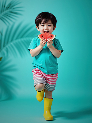 JPG 전신 편집이미지 남자 어린이 반바지 수박 그림자 장화 한명 서기 웃음 들기 소년 여름 즐거움 청록색 활기 다리들기 열대잎 의료성형뷰티 소년한명만 편집실사 AI인물포토 AI콘텐츠 1 계절 감정 컬러 신발 컨셉 잎 과일 바지 모션 표정 사람 CG 남자한명만 소년만 파일형식 AI포토