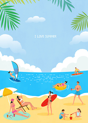 전신 구름 여자 남자 어린이 하늘색 요트 일러스트 물놀이 하늘 들기 앉기 소녀 소년 여러명 성인 해변 여름휴가 비키니 모래사장 여름풍경 파라솔 서핑보드 선베드 튜브 모래놀이 모래삽 국내일러스트 AI파일 자연요소 수영복 모래 바다 다수 배_교통 의자 모션 놀이 휴가 사람 풍경 파란색 보드_스포츠 삽 파일형식 벡터 여름_계절