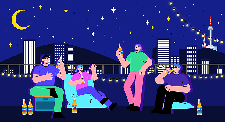 전신 남자 쿠션 야경 일러스트 생맥주 두건 웃음 들기 앉기 빌딩 여러명 성인 친구 손들기 보라색 기댐 여름풍경 초승달 옥상 즐거움 맥주병 남산타워 다리들기 맥주거품 맥주축제 알전구 야외테라스 여름밤 캡모자 성인남자만 여름축제 빈백 국내일러스트 AI파일 모자_잡화 감정 컬러 생활용품 다수 전구 관계 모션 술병 맥주 표정 사람 풍경 건물 여름 축제 거품 발코니 달 야간 남산 남자만 성인만 파일형식 벡터 여름_계절 풍경_경치
