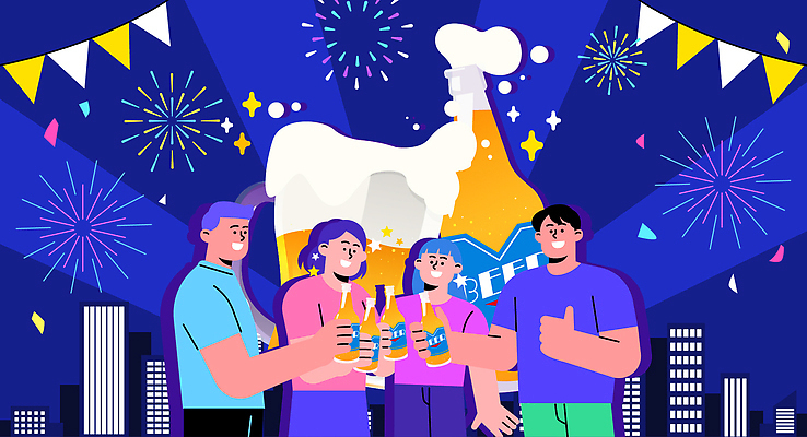 여자 남자 일러스트 생맥주 폭죽 웃음 들기 빌딩 여러명 상반신 성인 친구 반짝임 손들기 보라색 여름풍경 즐거움 건배 꽃가루 맥주잔 맥주병 따봉 가랜드 맥주거품 맥주축제 여름밤 성인만 여름축제 국내일러스트 AI파일 감정 컬러 다수 술잔 관계 모션 술병 맥주 표정 사람 풍경 건물 여름 축제 거품 최고 야간 가루 파티용품 파일형식 벡터 여름_계절