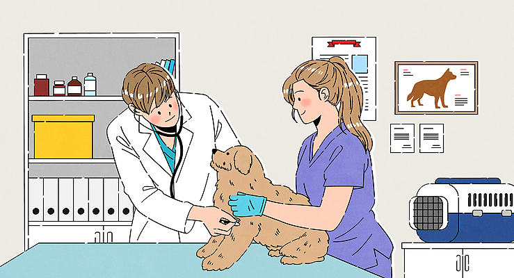 여자 남자 액자 일러스트 청진기 선반 미소 앉기 상반신 성인 두명 진료 듣기 잡기 의사가운 강아지 약병 서랍장 문서 파일 수술복 수술장갑 동물병원 수의사 수납함 수술대 진료실 성인만 국내일러스트 켄넬 AI파일 가구 장갑 의학 의료기기 모션 표정 병원 사람 반려동물 약 의사 가운 개 병_담는 파일형식 벡터 반려용품