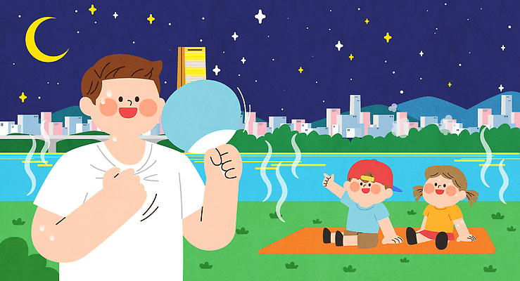 전신 여자 남자 어린이 일러스트 가족 밤하늘 휴식 미소 앉기 소녀 소년 잔디 상반신 성인 야외 건물 세명 반짝임 가리킴 뜨거움 더위 돗자리 한강 부채질 여름밤 땀흘리기 국내일러스트 AI파일 식물 건축물 컨셉 관계 모션 하늘 날씨 서울 표정 사람 손짓 여름 야간 랜드마크 파일형식 벡터