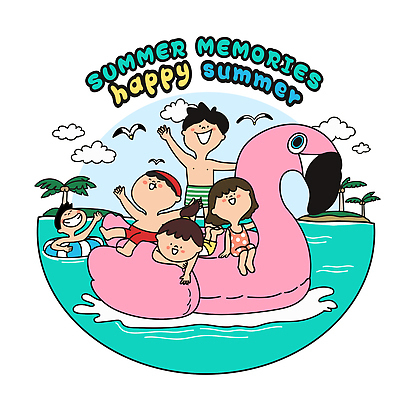 전신 구름 여자 남자 수영복 어린이 엎드리기 바다 섬 여행 일러스트 물놀이 갈매기 하늘 여름방학 서기 웃음 앉기 소녀 소년 상반신 두명 여름휴가 바캉스 야자수 손들기 잡기 즐거움 어린이만 플라밍고튜브 국내일러스트 AI파일 자연요소 나무 옷 감정 모션 놀이 조류 방학 휴가 표정 사람 튜브 파일형식 벡터 여름_계절