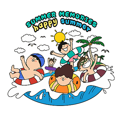 전신 구름 여자 남자 수영복 어린이 파도 섬 여행 일러스트 물놀이 하늘 여름방학 웃음 앉기 소녀 소년 상반신 두명 여름휴가 바캉스 야자수 태양 손들기 만세 잡기 물안경 즐거움 수영모 튜브 어린이만 국내일러스트 AI파일 자연요소 나무 옷 감정 바다 모션 놀이 방학 휴가 표정 사람 수영용품 파일형식 벡터 여름_계절