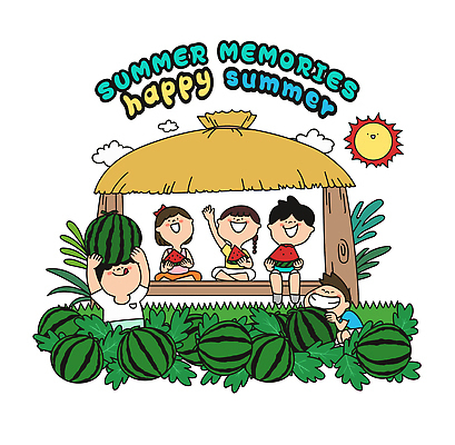 전신 구름 여자 남자 어린이 여행 일러스트 여름방학 웃음 들기 앉기 소녀 소년 두명 여름휴가 바캉스 태양 손들기 풀잎 즐거움 정자 수박서리 수박조각 어린이만 국내일러스트 AI파일 자연요소 건축물 감정 조각 잎 모션 방학 휴가 수박 표정 사람 풀_식물 파일형식 벡터 여름_계절