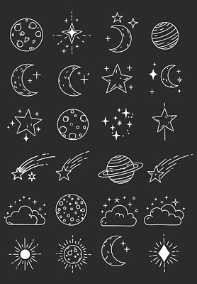 구름 별 라인일러스트 일러스트 사람없음 반짝임 세트 태양 검은색 행성 보름달 초승달 유성 라인아트 오브젝트 키치 국내일러스트 AI파일 자연요소 선 컬러 컨셉 모션 우주 달 파일형식 벡터