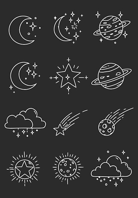 구름 별 라인일러스트 일러스트 사람없음 반짝임 세트 검은색 행성 초승달 유성 라인아트 오브젝트 운석 키치 국내일러스트 AI파일 자연요소 선 컬러 컨셉 모션 우주 달 파일형식 벡터