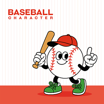 캐릭터 운동화 일러스트 미소 들기 사람없음 빨간색 귀여움 야구방망이 가리킴 타자 야구공 야구모자 일러캐릭터 AI파일 모자_잡화 컬러 신발 컨셉 공 모션 표정 손짓 야구용품 야구선수 파일형식 벡터