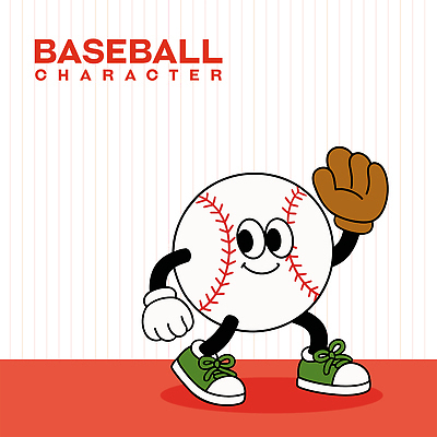 캐릭터 운동화 일러스트 미소 사람없음 빨간색 손들기 귀여움 야구 야구글러브 야구공 일러캐릭터 AI파일 컬러 신발 컨셉 공 모션 표정 구기 야구용품 글러브 파일형식 벡터
