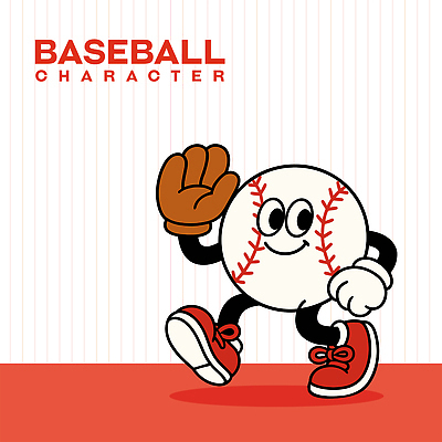 캐릭터 운동화 일러스트 미소 사람없음 빨간색 손들기 걷기 귀여움 야구 야구글러브 야구공 일러캐릭터 AI파일 컬러 신발 컨셉 공 모션 표정 구기 야구용품 글러브 파일형식 벡터