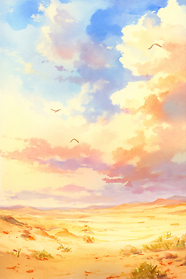 JPG 구름 일러스트 자연 조류 하늘 풍경 사람없음 노란색 일몰 사막 국내일러스트 AI일러스트 AI콘텐츠 자연요소 동물 컬러 노을 생태계 파일형식