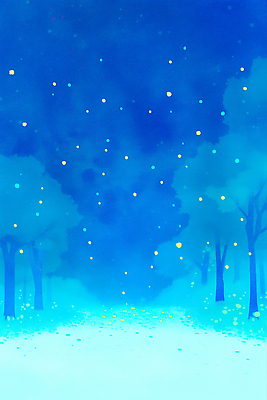 JPG 일러스트 밤하늘 사람없음 파란색 평화 고요 여름풍경 숲속 숲길 감성 반딧불이 여름밤 국내일러스트 AI일러스트 AI콘텐츠 길 컬러 곤충 컨셉 하늘 풍경 여름 야간 숲 파일형식 여름_계절