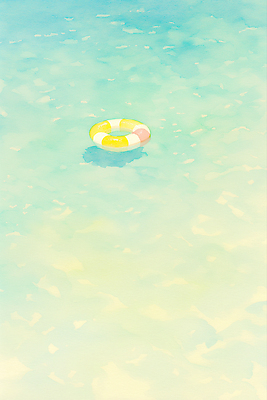 JPG 바다 하늘색 일러스트 사람없음 평화 고요 여름풍경 수면 떠있는 감성 튜브 국내일러스트 AI일러스트 AI콘텐츠 컨셉 모션 풍경 물 파란색 파일형식 여름_계절