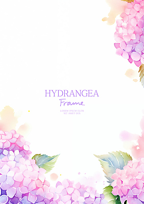 PSD 분홍색 잎 꽃백그라운드 일러스트 수채화 프레임 사람없음 수국 꽃프레임 카피스페이스 국내일러스트 식물 꽃 컬러 백그라운드 공백 파일형식