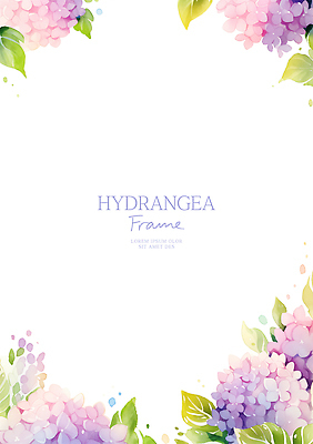 PSD 잎 꽃백그라운드 일러스트 수채화 프레임 사람없음 보라색 수국 꽃프레임 카피스페이스 국내일러스트 식물 꽃 컬러 백그라운드 공백 파일형식