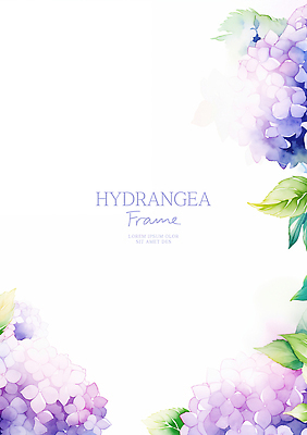 PSD 잎 꽃백그라운드 일러스트 수채화 프레임 사람없음 보라색 수국 꽃프레임 카피스페이스 국내일러스트 식물 꽃 컬러 백그라운드 공백 파일형식