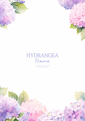 PSD 잎 꽃백그라운드 일러스트 수채화 프레임 사람없음 보라색 수국 꽃프레임 카피스페이스 국내일러스트 식물 꽃 컬러 백그라운드 공백 파일형식