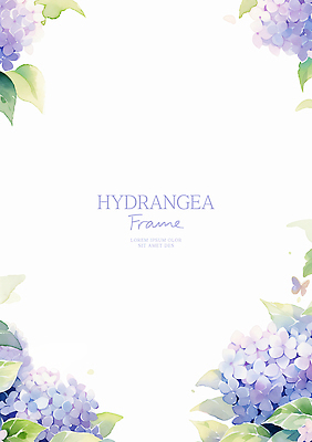 PSD 잎 꽃백그라운드 일러스트 수채화 프레임 사람없음 보라색 수국 꽃프레임 카피스페이스 국내일러스트 식물 꽃 컬러 백그라운드 공백 파일형식
