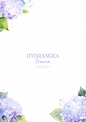 PSD 잎 꽃백그라운드 일러스트 수채화 프레임 사람없음 보라색 수국 꽃프레임 카피스페이스 국내일러스트 식물 꽃 컬러 백그라운드 공백 파일형식