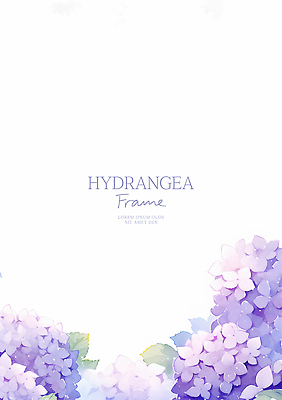 PSD 잎 꽃백그라운드 일러스트 수채화 사람없음 보라색 수국 꽃프레임 카피스페이스 국내일러스트 식물 꽃 컬러 백그라운드 프레임 공백 파일형식