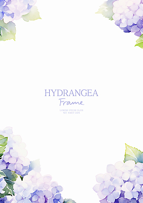 PSD 잎 꽃백그라운드 일러스트 수채화 프레임 사람없음 보라색 수국 꽃프레임 카피스페이스 국내일러스트 식물 꽃 컬러 백그라운드 공백 파일형식