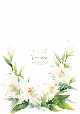 PSD 잎 꽃백그라운드 일러스트 수채화 사람없음 흰색 백합 꽃프레임 카피스페이스 국내일러스트 식물 꽃 컬러 백그라운드 프레임 공백 파일형식