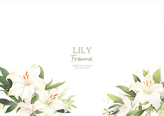 PSD 잎 꽃백그라운드 일러스트 수채화 사람없음 흰색 백합 꽃프레임 카피스페이스 국내일러스트 식물 꽃 컬러 백그라운드 프레임 공백 파일형식
