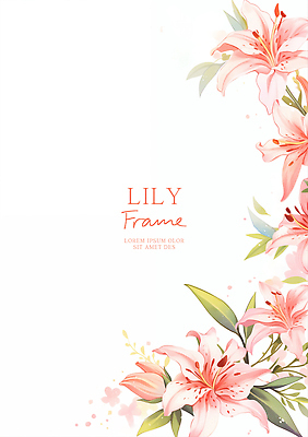 PSD 분홍색 잎 꽃백그라운드 일러스트 수채화 사람없음 백합 꽃프레임 카피스페이스 국내일러스트 식물 꽃 컬러 백그라운드 프레임 공백 파일형식