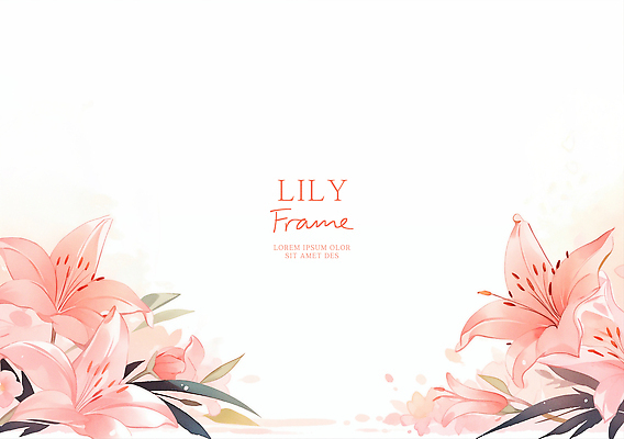 PSD 분홍색 잎 꽃백그라운드 일러스트 수채화 사람없음 백합 꽃프레임 카피스페이스 국내일러스트 식물 꽃 컬러 백그라운드 프레임 공백 파일형식